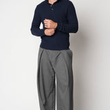 Latte crewneck with cables and ribs in wool and cashmere fin.7