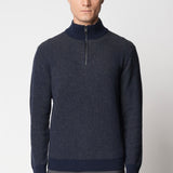 Latte crewneck with cables and ribs in wool and cashmere fin.7