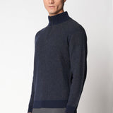 Latte crewneck with cables and ribs in wool and cashmere fin.7
