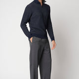 Latte crewneck with cables and ribs in wool and cashmere fin.7