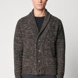Cardigan sciallato marrone in lana e cashmere mouliné fin.5