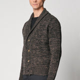 Cardigan sciallato marrone in lana e cashmere mouliné fin.5