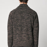 Cardigan sciallato marrone in lana e cashmere mouliné fin.5