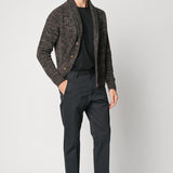 Cardigan sciallato marrone in lana e cashmere mouliné fin.5