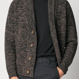 Cardigan sciallato marrone in lana e cashmere mouliné fin.5