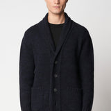 Maxi cardigan in lana e cashmere mouliné blu/nero fin.3