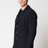 Maxi cardigan in lana e cashmere mouliné blu/nero fin.3