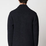 Maxi cardigan in lana e cashmere mouliné blu/nero fin.3