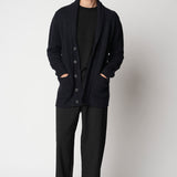 Maxi cardigan in lana e cashmere mouliné blu/nero fin.3