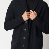 Maxi cardigan in lana e cashmere mouliné blu/nero fin.3
