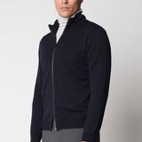 Extrafine Merino Wool Zip-Up Jacket - Dark Blue