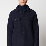 Giacca camicia blu in tessuto velour