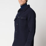 Giacca camicia blu in tessuto velour