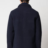 Giacca camicia blu in tessuto velour