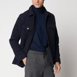 Giacca camicia blu in tessuto velour