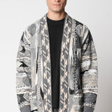 Cardigan jacquard grigio in lana merino extrafine fin.12 LTD ED