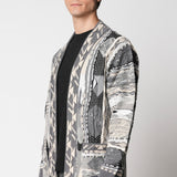 Cardigan jacquard grigio in lana merino extrafine fin.12 LTD ED