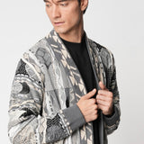 Cardigan jacquard grigio in lana merino extrafine fin.12 LTD ED