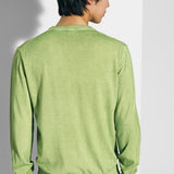 Fast dye crew neck long sleeves in green cotton