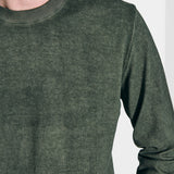 Fast dye crew neck long sleeves in military green cotton