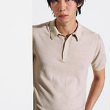 Beige wavy stitch cotton polo shirt