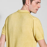Beige yellow wavy stitch cotton polo shirt