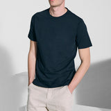 Dark blue cotton T-shirt with reinforcement on the shoulders