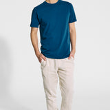 Light blue cotton T-shirt with shoulder reinforcement