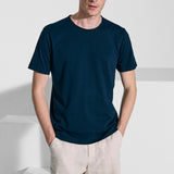 Dark blue roll neck cotton t-shirt