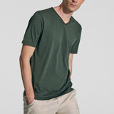 Military green V-neck cotton t-shirt