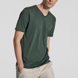 T-shirt cotone scollo V verde militare