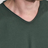 Military green V-neck cotton t-shirt
