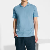V-neck polo shirt in light blue jersey cotton