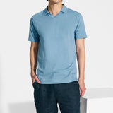 Polo scollo a V in cotone jersey azzurro