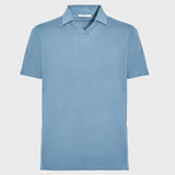 V-neck polo shirt in light blue jersey cotton