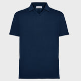 V-neck polo shirt in dark blue jersey cotton