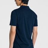 V-neck polo shirt in dark blue jersey cotton