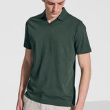 V-neck polo shirt in military green jersey cotton