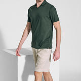 V-neck polo shirt in military green jersey cotton