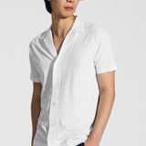 Short-sleeved shirt in white jersey cotton