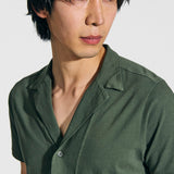 Short-sleeved shirt in military green jersey cotton