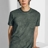 Military green distressed dye T-shirt with pocket