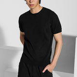 Short sleeve crew neck in black silk and cotton