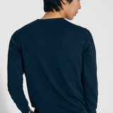 Long sleeve crew neck in dark blue silk and cotton