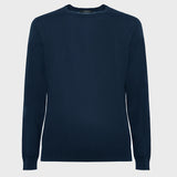 Long sleeve crew neck in dark blue silk and cotton