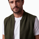 Gilet Smanicato Uomo Long Zip in Tessuto Velour Misto Lana