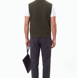 Gilet Smanicato Uomo Long Zip in Tessuto Velour Misto Lana