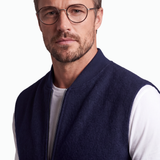 Gilet Smanicato Uomo Long Zip in Tessuto Velour Misto Lana