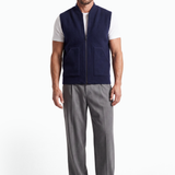 Gilet Smanicato Uomo Long Zip in Tessuto Velour Misto Lana