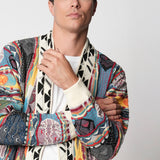 Cardigan jacquard multicolor in lana merino extrafine fin.12 LTD ED